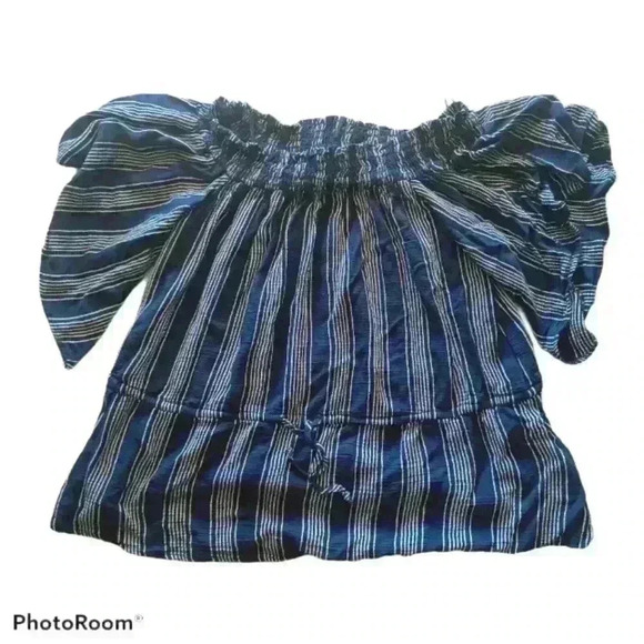 Abercrombie & Fitch Womens XS Blue And White Pinstripe Off The Shoulder Top - Picture 2 of 12